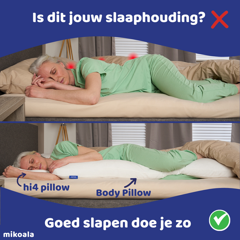 Mikoala Sleep Better Set: Hi4 Deluxe Kussen + Body Pillow - Ligwijzer.nl